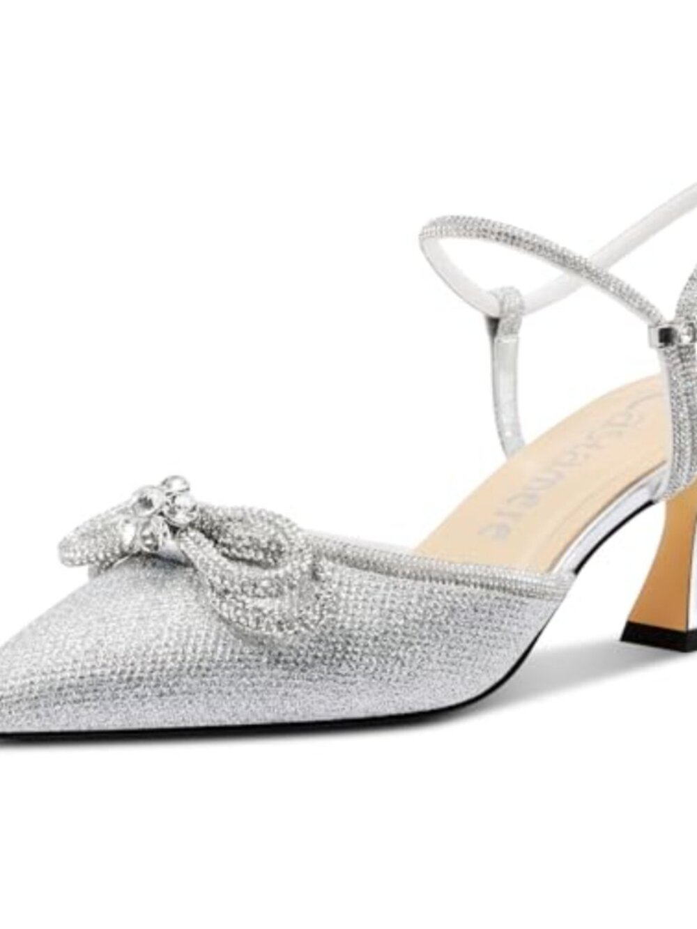CASTAMERE Women's Pointed Toe Rhinestone Ankle Strap Kitten Heel Pumps